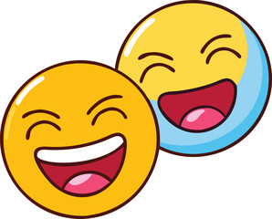 Two laughing smiley face emojis with wide smiles, Two joyful yellow and blue laughing emojis with wide smiles, expressing laughter and happiness in a fun and playful manner.
