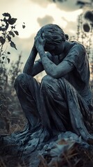 Obraz premium Statue of Grief: A poignant sculpture depicting emotional distress