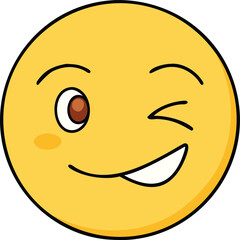 Winking smiley face emoji with a playful grin, A yellow winking emoji with a playful grin, representing a cheeky, fun, and lighthearted expression in digital communication.
