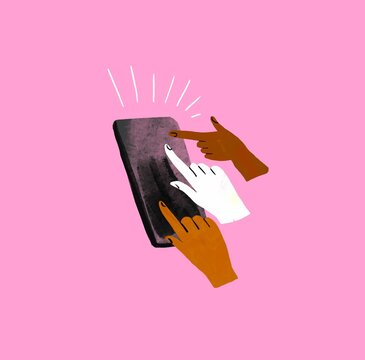 various color hands press the smartphone