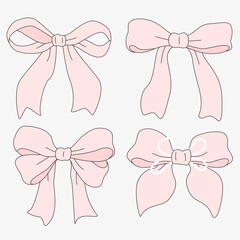 Elegant Whimsical Hand-Drawn Decorative pink Bow.  Vector Illustration. 
Perfect for quirky holiday, wedding, birthday decorations. 
Vector Illustration in Vintage and Retro Style