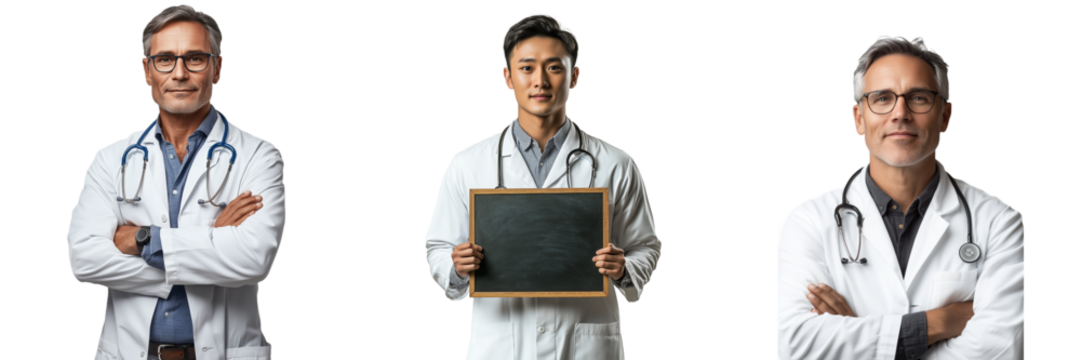 Three Doctors Showcasing Healthcare Expertise and Medical Information Blank Slate isolated on transparent Background