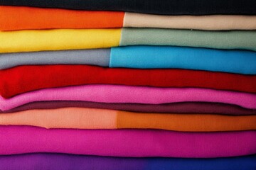 Pile of colorful clothes. Abstract background of used clothes for donation, online selling, recycling. Fast fashion, household, home wardrobe cleaning, uncluttering. Top