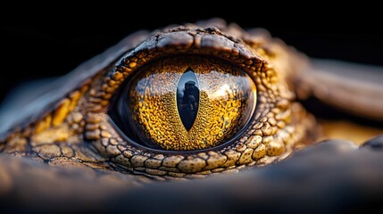 Fototapeta premium Close-up of Alligator Eye with Intricate Patterns and Reflection