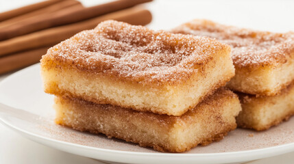 Sweet Cinnamon Squares: Indulge your senses with this delicious image of cinnamon squares arranged on a plate, alongside a display of cinnamon sticks that adds warmth and enhances the cozy appeal.
