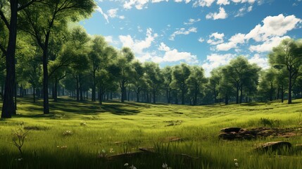 Naklejka premium tranquility green grass and trees