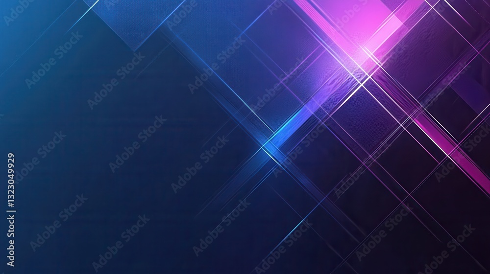 Poster Glowing abstract digital pattern featuring blue and purple neon lines on a dark gradient background with ample text space available