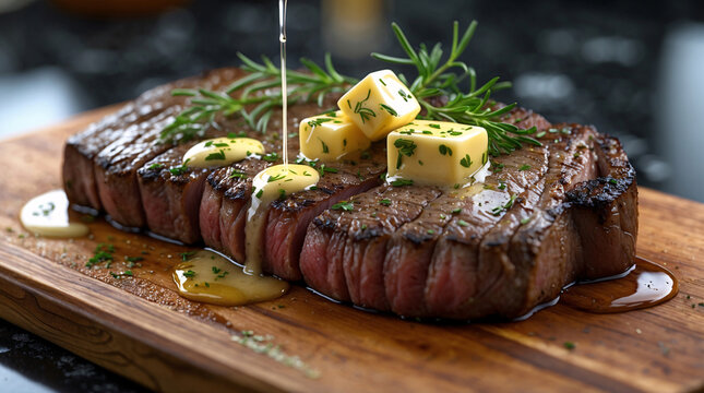 Barbecue meat with fresh herbs and buttery glaze creating the perfect main dish for any upscale restaurant dining experience food stock photo inspiration for menu
