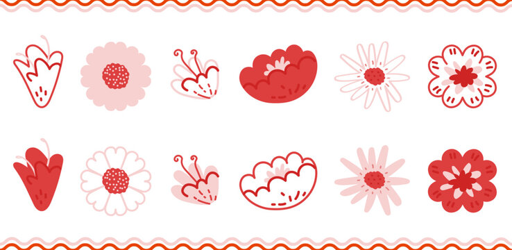 set de flores variadas dibujadas a mano. vector