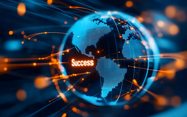 Obraz premium A digital globe with glowing connections representing global success in the modern business world.