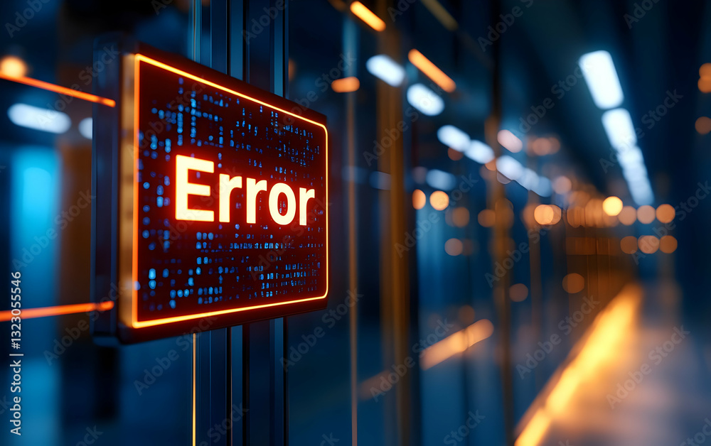 Wall mural a glowing error sign in a high-tech environment, highlighting digital issues in modern systems. perf