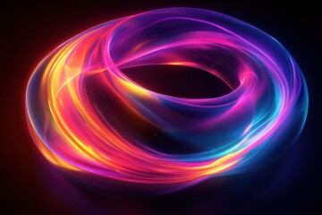 Eye-Level Abstract Ring Luminous, Colorful Energy, Swirl, Gradient, Neon, Futuristic, Light, 3D Render, Isolated, Dark Background