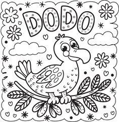 dodo bird on a branch, coloring page © Julfiker25