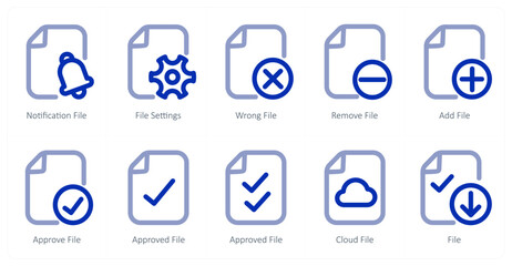 A set of 10 micro icons as notification file, file settings, wrong file