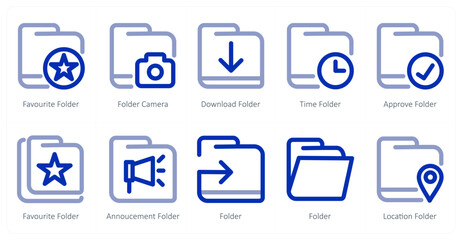 A set of 10 micro icons as favorite folder, folder camera, download folder