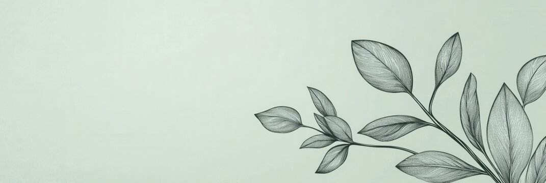 Fototapeta Elegant botanical line art design with soft green background and golden ratio balance for eco-friendly aesthetics