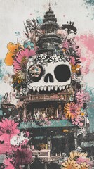 Obraz premium Day of the Dead Pagoda: A Floral Skull Collage
