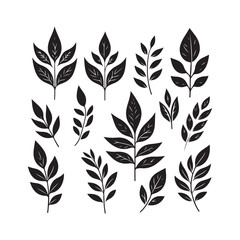 Set of tree leaves silhouette vector illustration on white background.