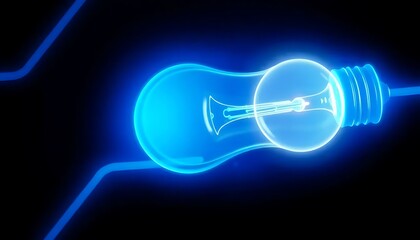 Abstract Blue Glowing Light Bulb Illustration Low-Poly Wireframe Style Neon Frame