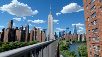 Obraz premium A captivating view of a vibrant cityscape showcasing diverse architecture and urban life in a bustling environment