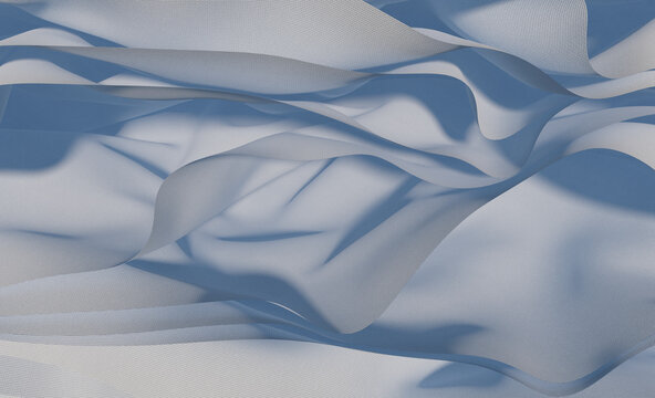 Textured fabric in blue tones creates an artistic wave pattern