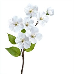 Obraz premium White Cherry Blossoms Branch Isolated on White Background