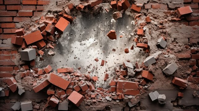 destruction exploding brick wall