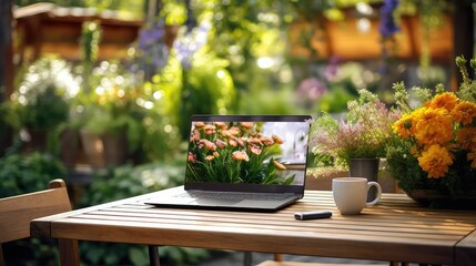 outdoor laptop with plants