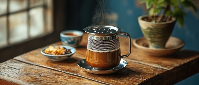 Experience the art of brewing vietnamese drip coffee in a rustic traditional setting
