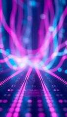 Abstract Futuristic Background Pink, Blue Glowing Neon Lines Bokeh Lights