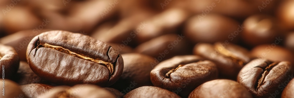 Poster Close-up texture of roasted coffee beans with a standout bean inviting warmth and richness