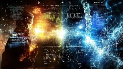 Obraz premium Abstract Digital Binary Code and DNA Data Visualization