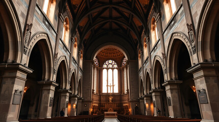 Fototapeta premium ancient church interior solemn and grand