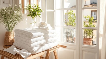 Bright and Cozy Bathroom with Fresh Towels and Natural Light