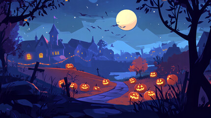 Halloween cartoon wallpaper flat style, design for halloween day background, Ai generated images.