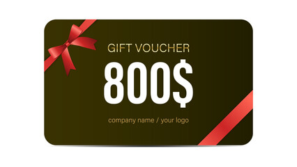 Luxurious $100 to $1000 Gift Card Voucher Design with Elegant Gold and Red Ribbon, Premium Discount Coupon, Stylish Template for Shopping, Rewards, Special Offers, and Holiday Promotions.