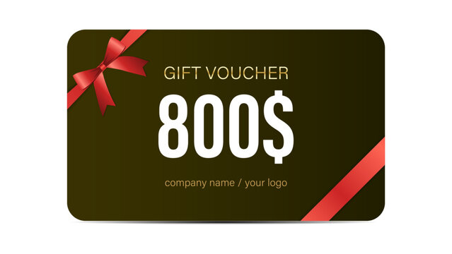 Luxurious $100 to $1000 Gift Card Voucher Design with Elegant Gold and Red Ribbon, Premium Discount Coupon, Stylish Template for Shopping, Rewards, Special Offers, and Holiday Promotions.