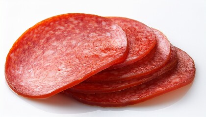 Obraz premium slices of pepperoni on white background