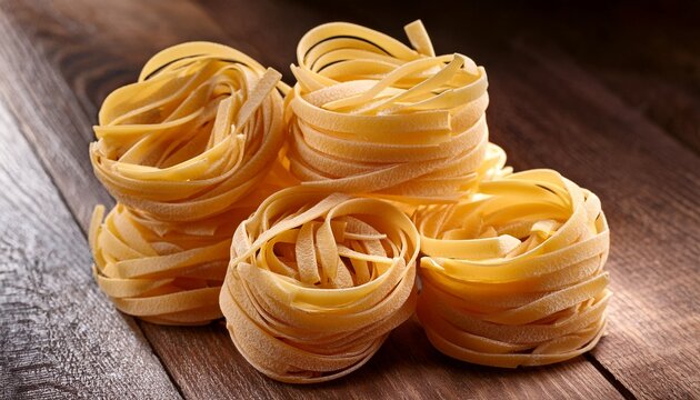 raw pasta busiate on wooden table