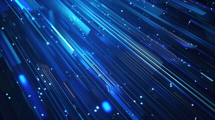 Striking blue technology-themed dynamic abstract lines form the main visual background design, creating an energetic and modern atmosphere. The fluid and vibrant lines give a sense of motion and innov