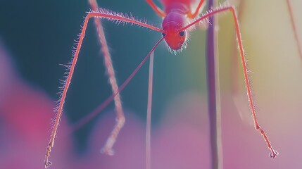 Close up Macro Photography of a Red Ant on a Plant Stem Detailed Texture and Vibrant Colors