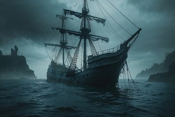 Mysterious Shipwreck in Dark Haunted Waters