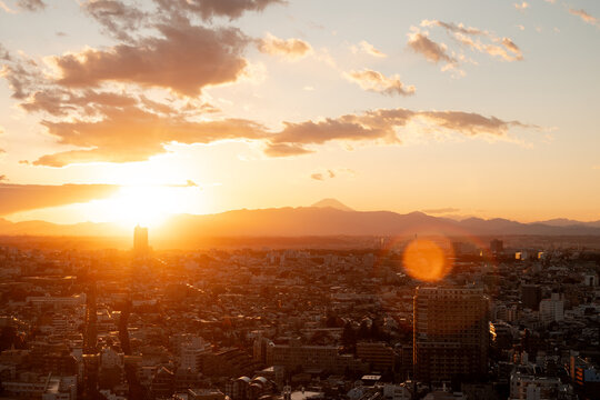 Tokyo city and Mount Fuji at sunset, Travel Japan