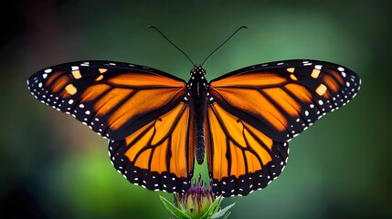 Majestic Monarch Butterfly Wings Spread Wide on Purple Flower Nature Close up