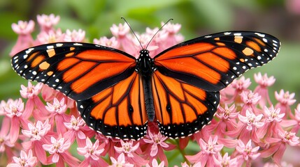 Fototapeta premium Vibrant Monarch Butterfly on Pink Milkweed Flowers in Nature