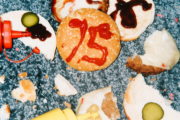 burger with the number 15 dropped on the floor, 35mm