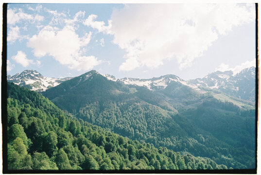 Scenic View of the Sochi Mountains and Forests on Film