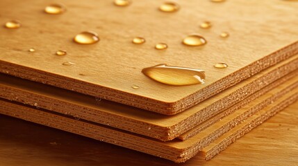 Fototapeta premium A close-up of a waterproof plywood surface with water droplets on top.
