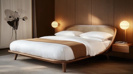 A contemporary MDF bed frame with a curved headboard design.