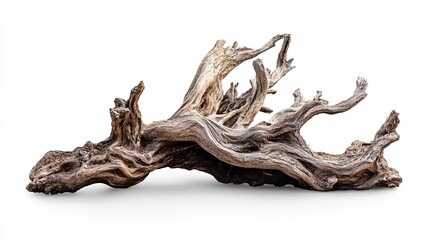 Isolated weathered driftwood piece.